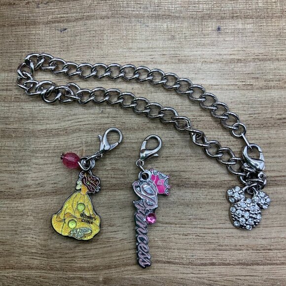 Disney Silver Tone Charm Belle Princess Rhinestone Chain Bracelet - Picture 1 of 6